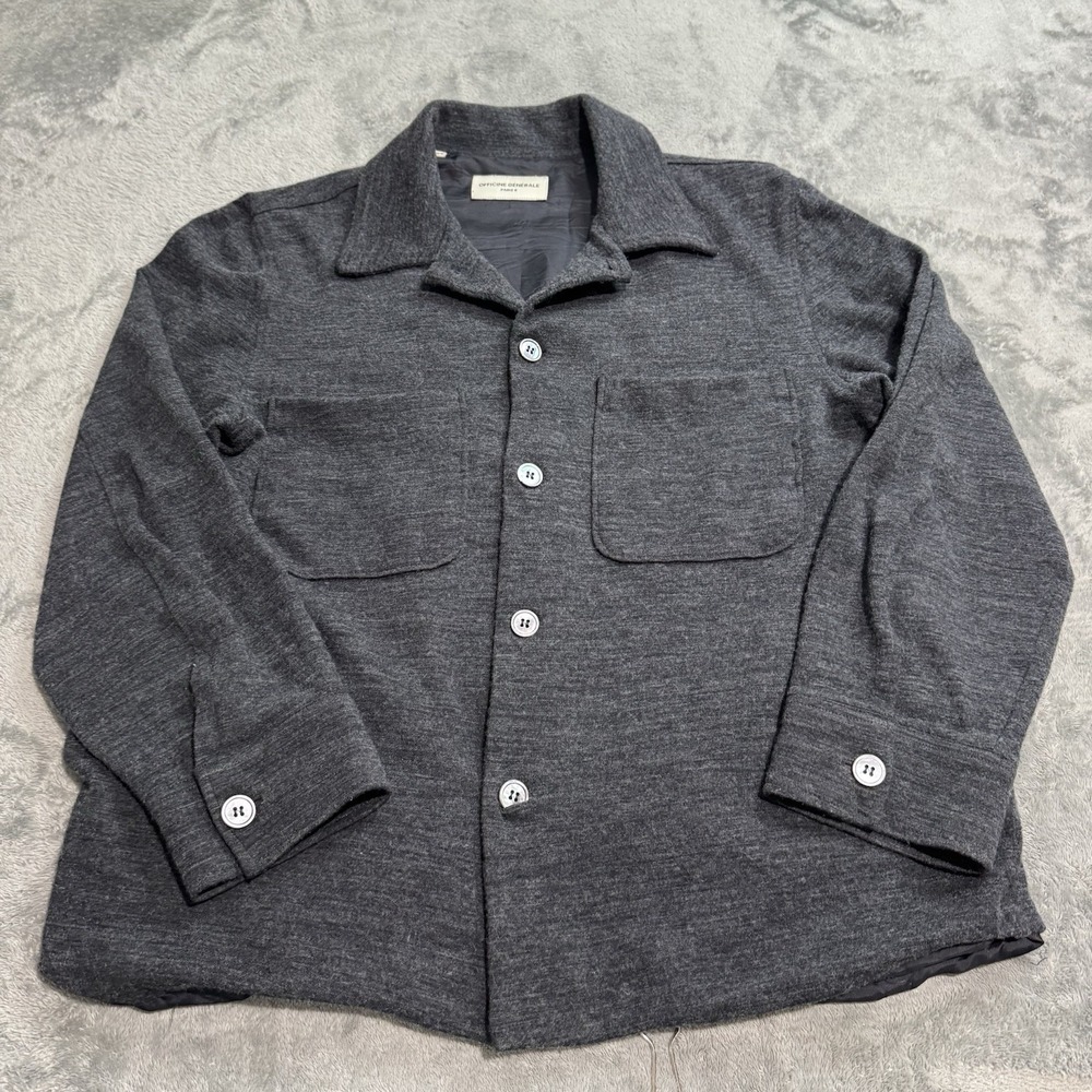 Officine Generale Wool Cotton Button Up Shirt Mens XS Gray Preppy Business